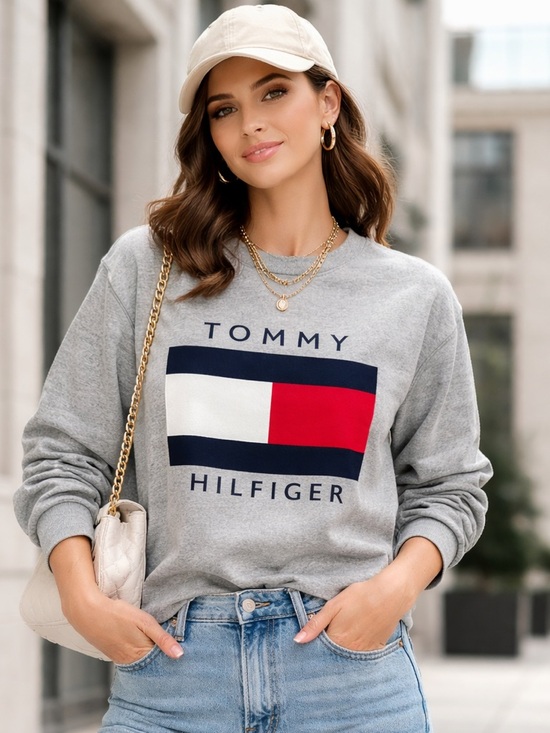 Tommy Hilfiger Tops - Tommy Hilfiger Flag Logo Crewneck Sweatshirt Grey | Unisex Small | Classic 90s